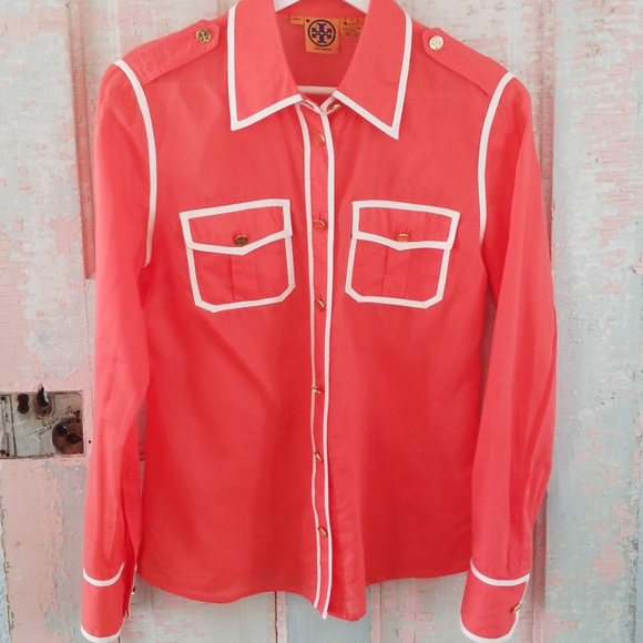 Tory Burch Tops - Tory Burch Signature Orange  Button Down Shirt 8